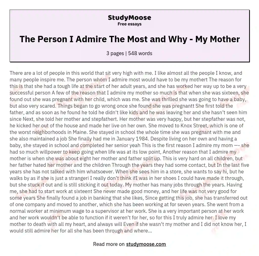 The Person I Admire The Most and Why - My Mother essay