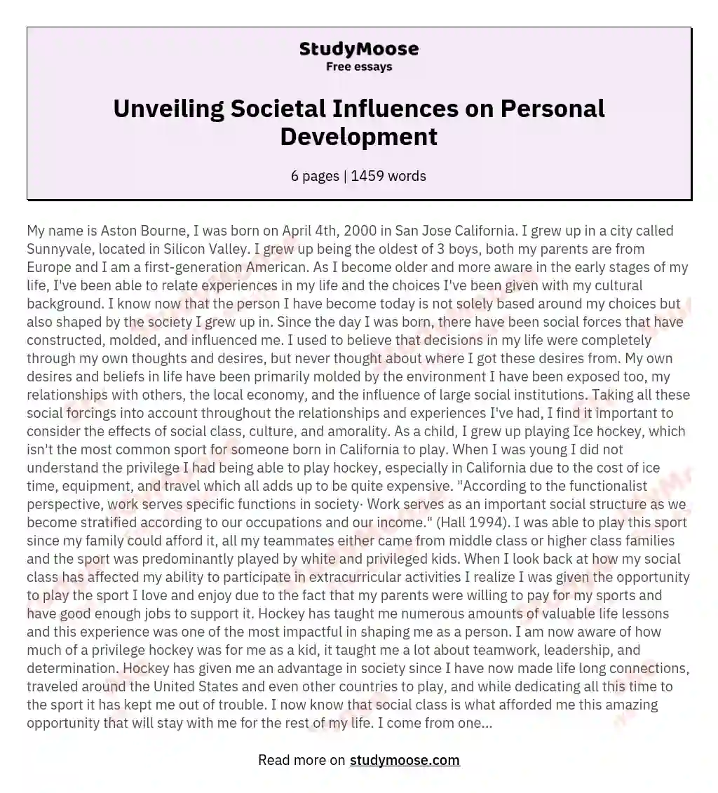Unveiling Societal Influences on Personal Development essay