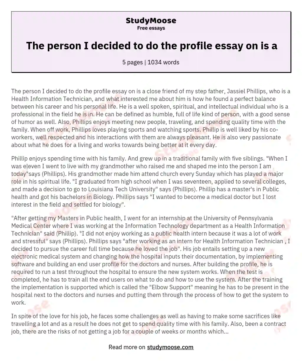 what is the purpose of a profile essay