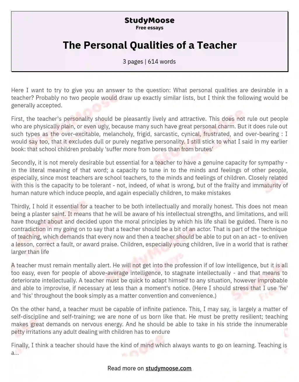 essay about characteristics of an ideal teacher