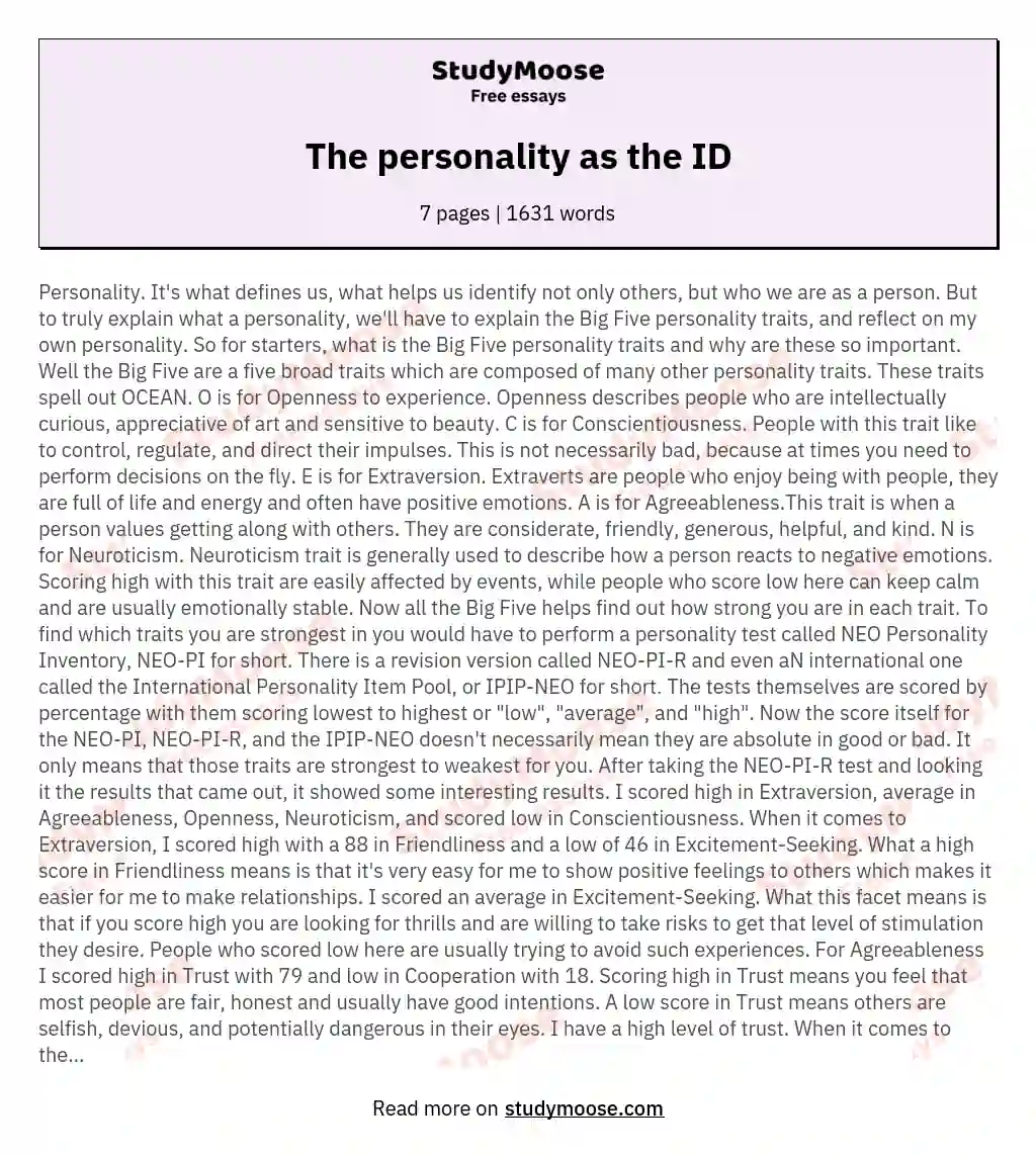 The personality as the ID essay