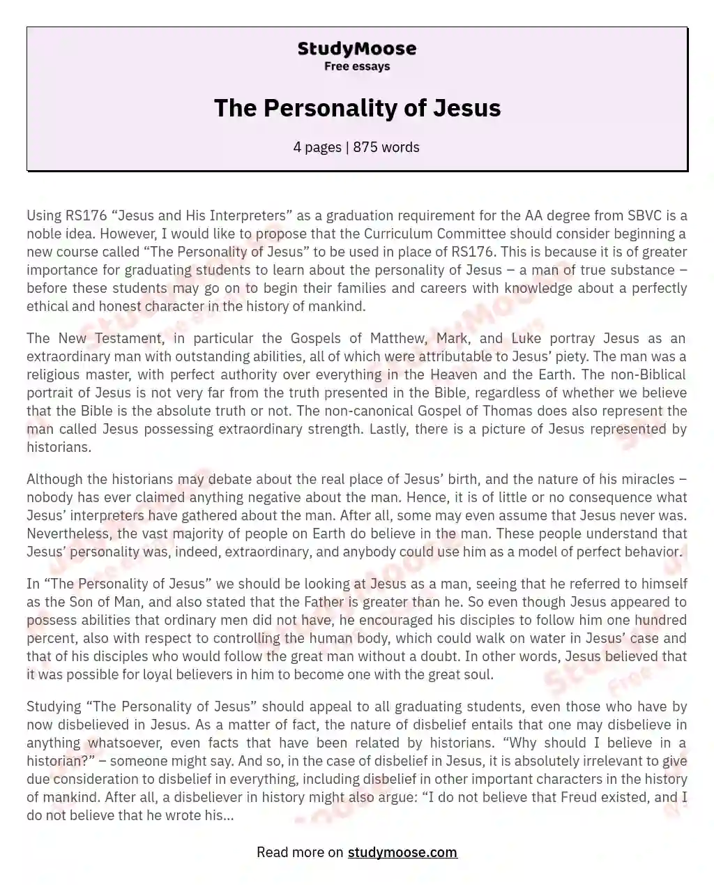 The Personality of Jesus essay