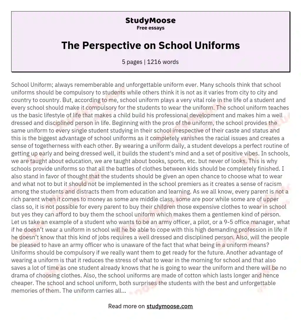 The Perspective on School Uniforms essay