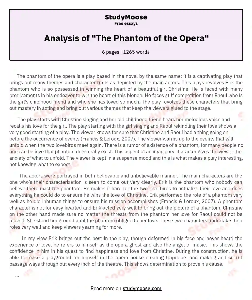 Analysis of "The Phantom of the Opera" essay