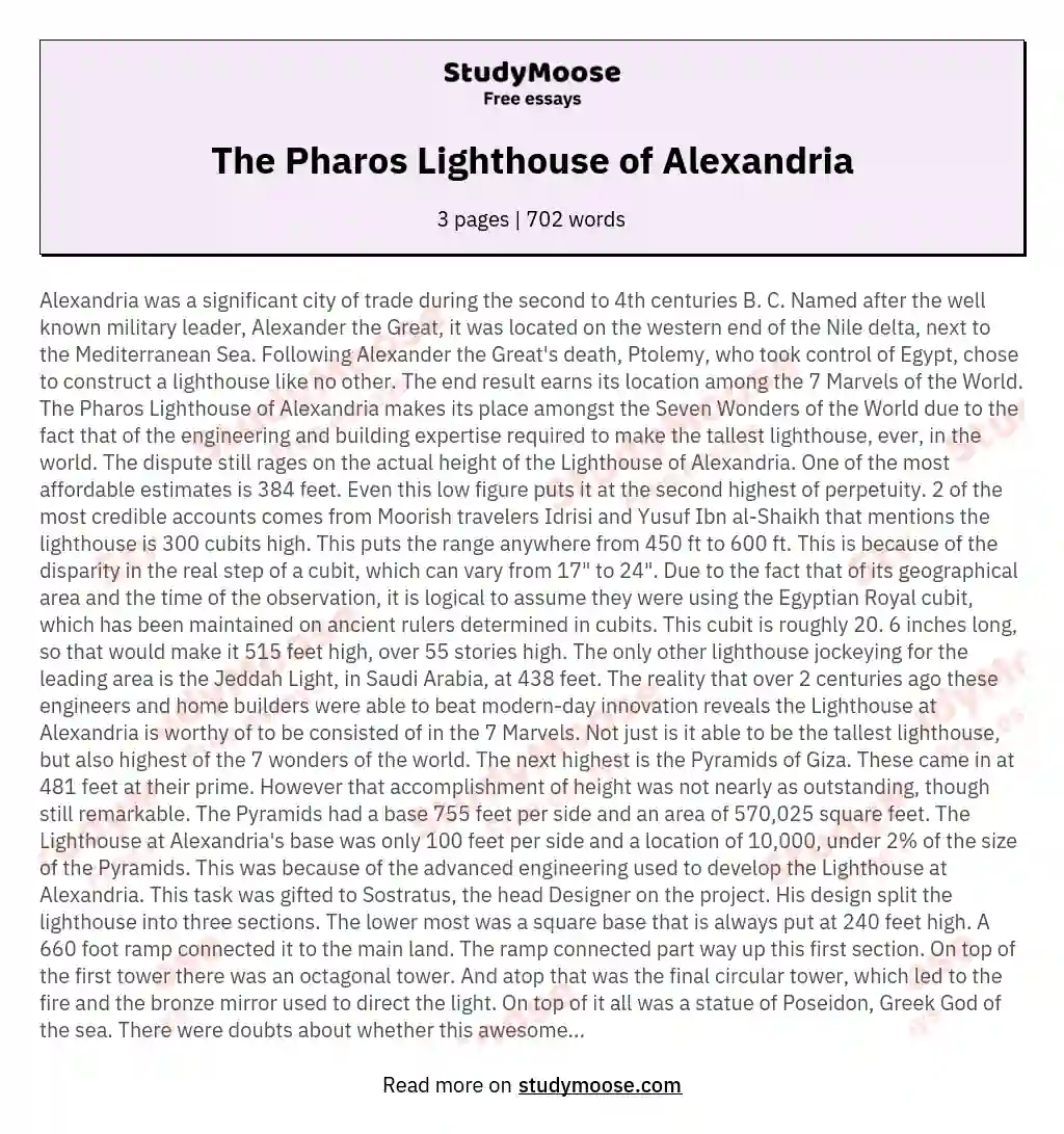 The Pharos Lighthouse of Alexandria essay