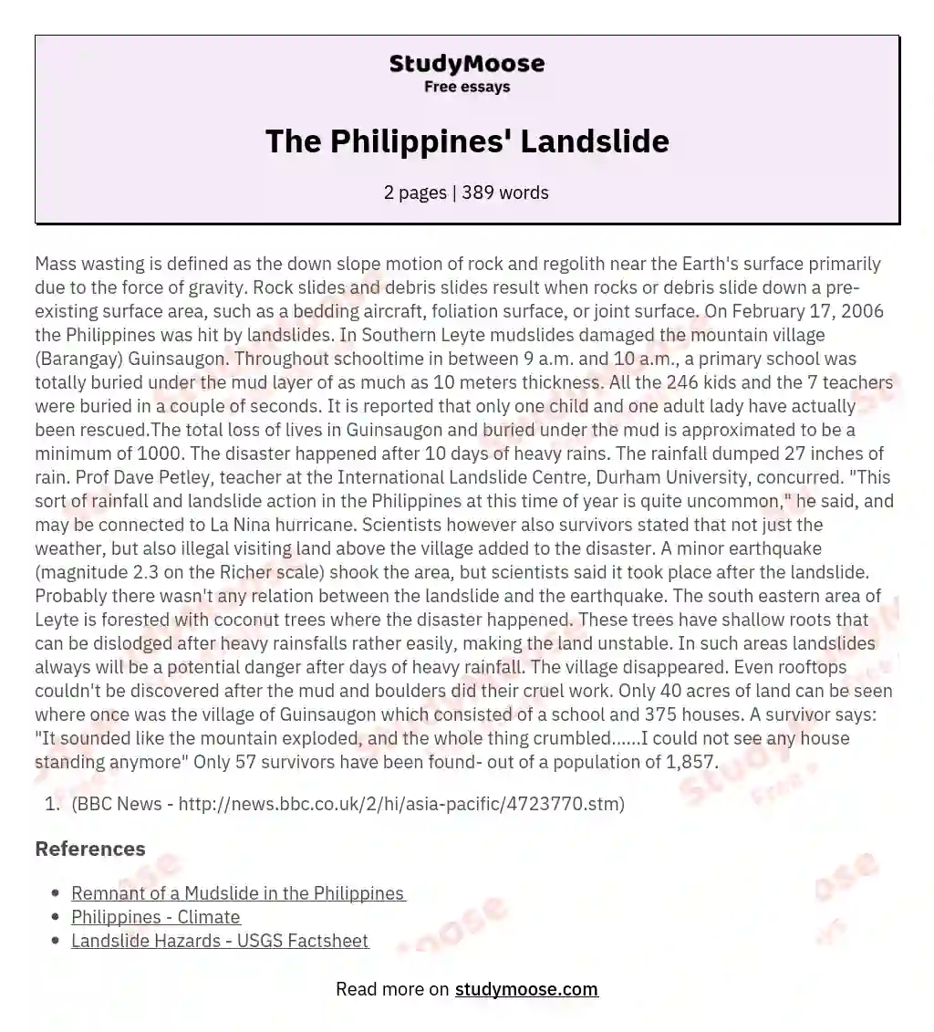 The Philippines' Landslide essay