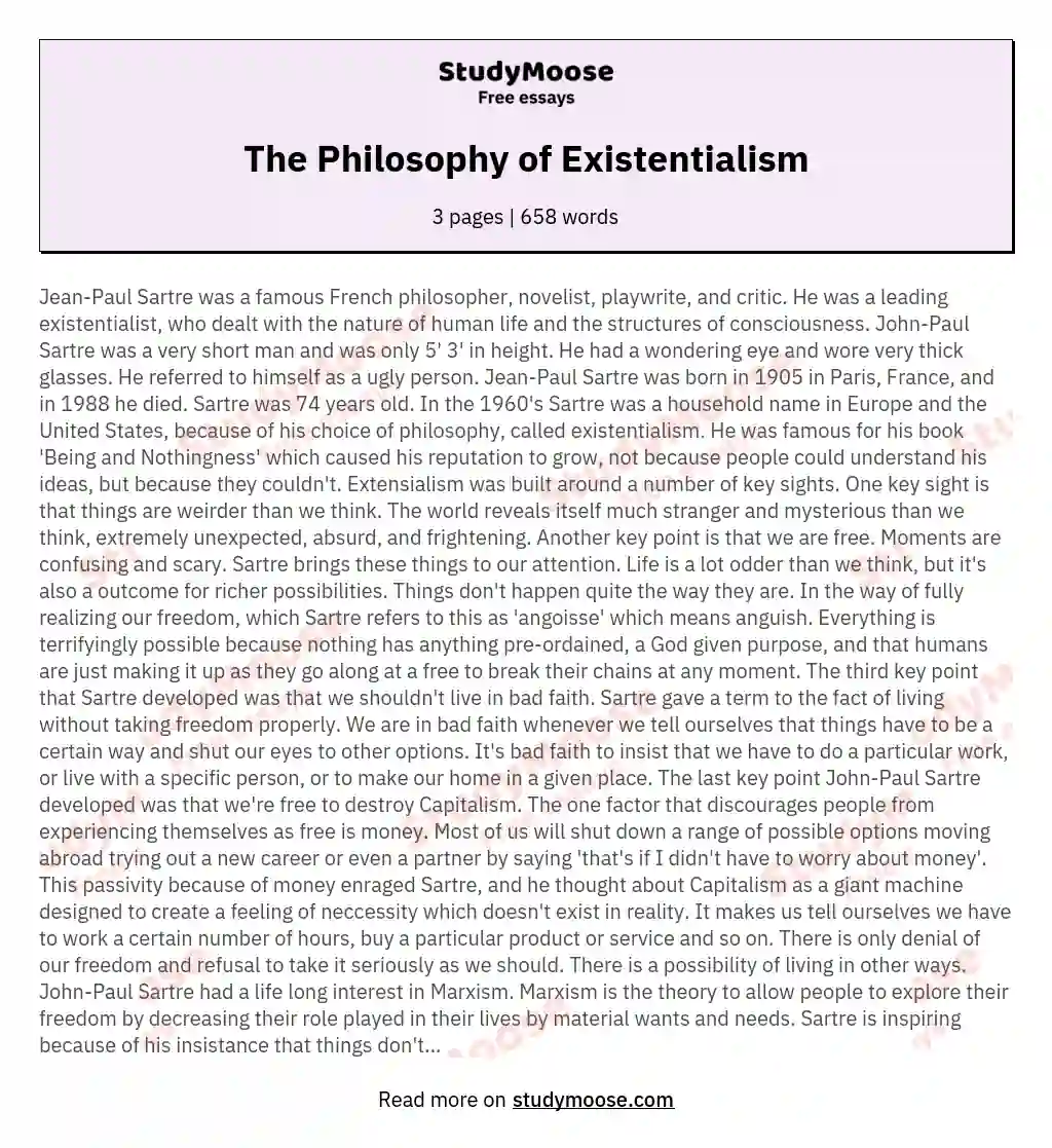 The Philosophy of Existentialism essay