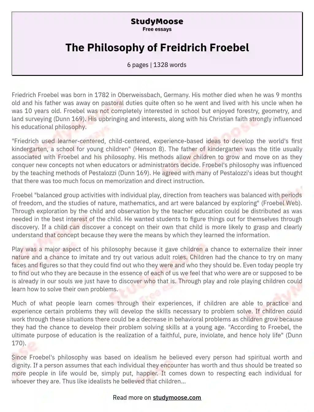 The Philosophy of Freidrich Froebel essay