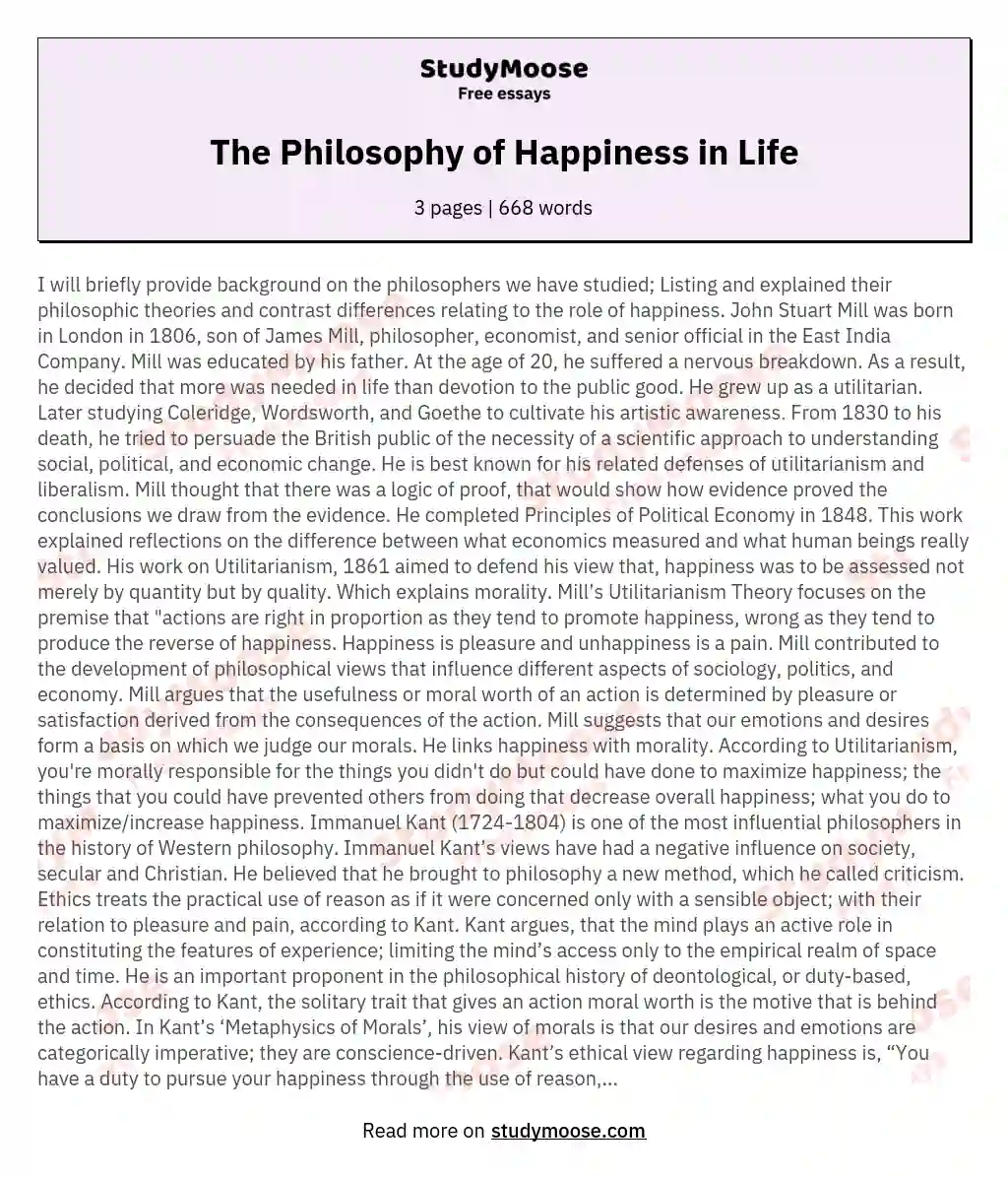 The Philosophy of Happiness in Life essay