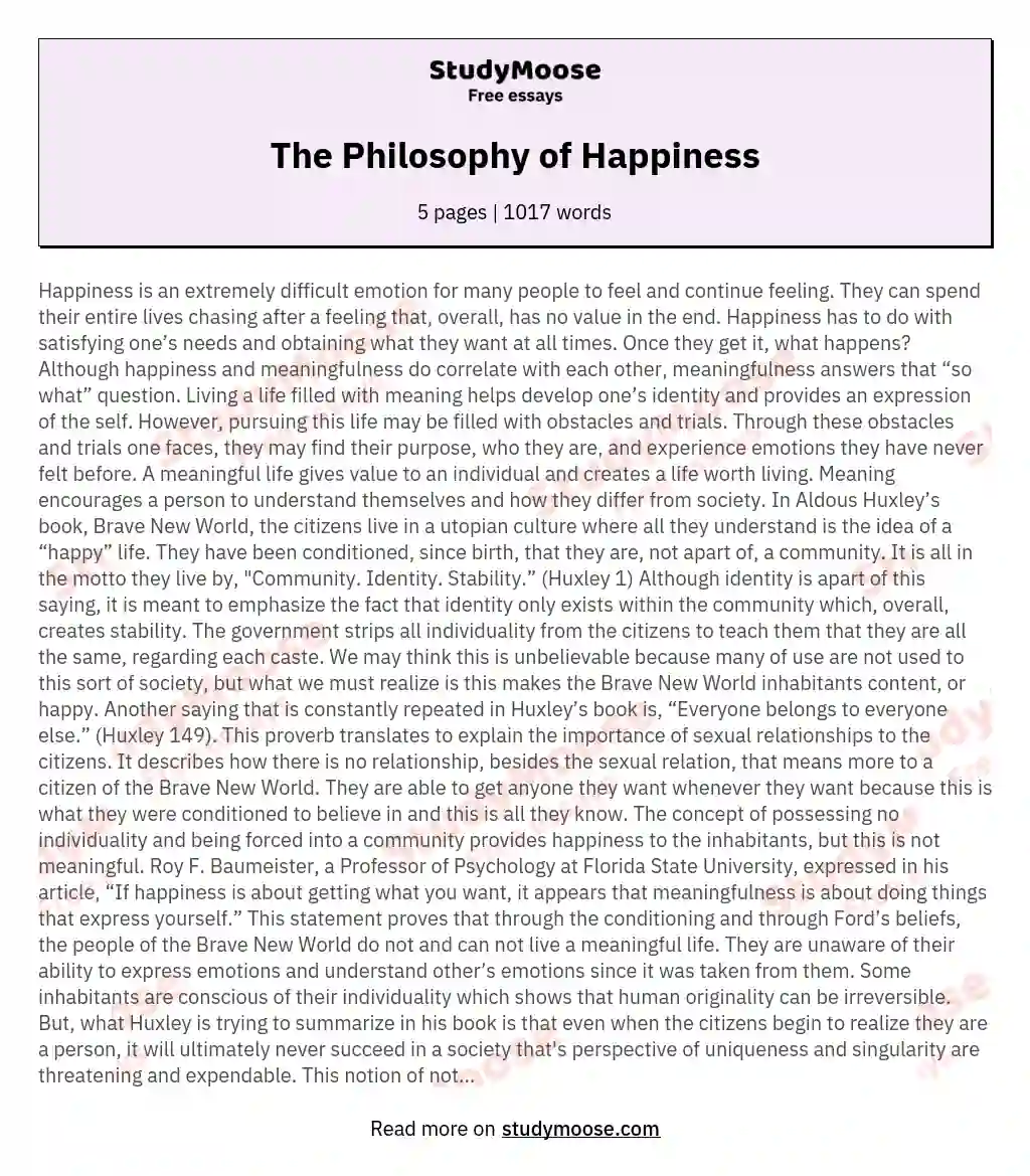 The Philosophy of Happiness essay