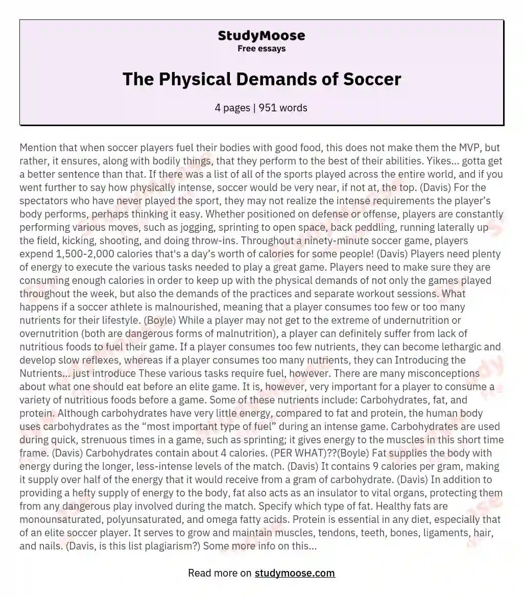 The Physical Demands of Soccer essay