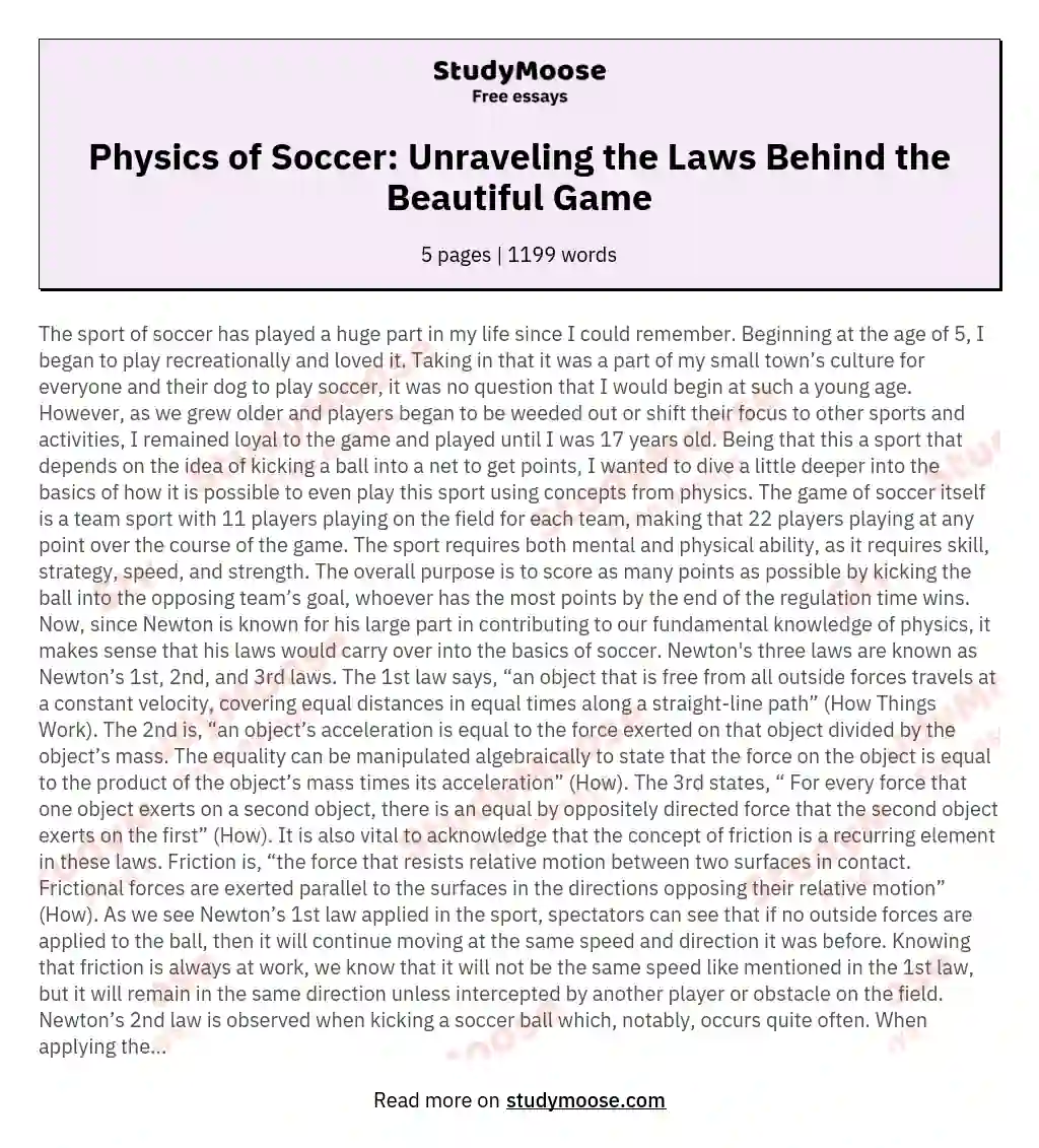 Physics of Soccer: Unraveling the Laws Behind the Beautiful Game essay