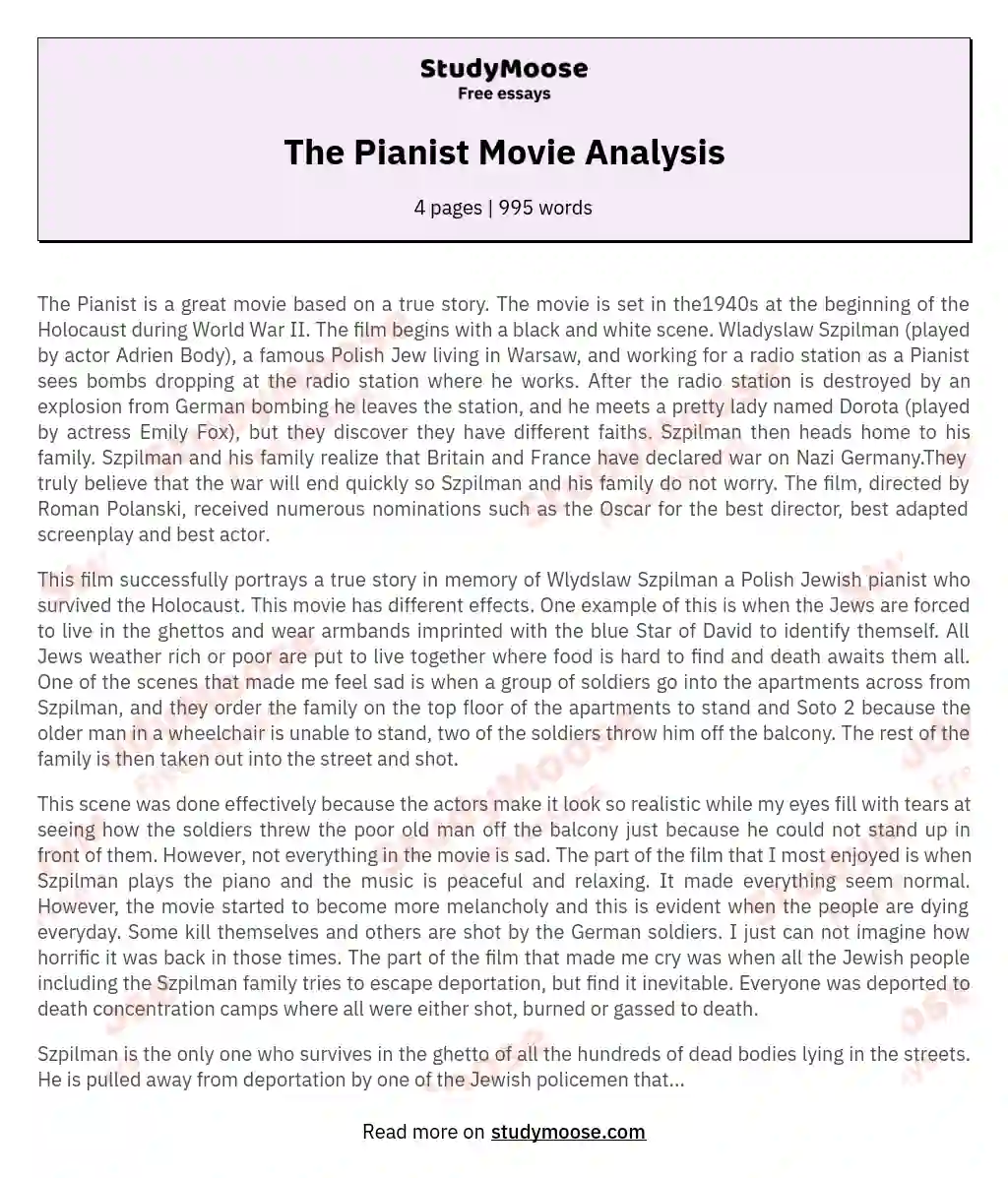 the pianist movie essay