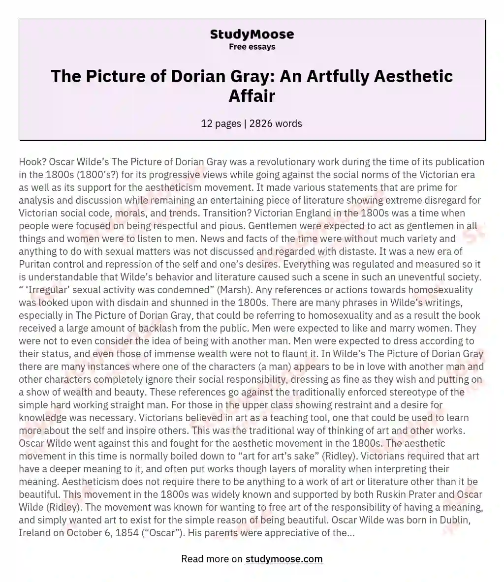 The Picture of Dorian Gray: An Artfully Aesthetic Affair