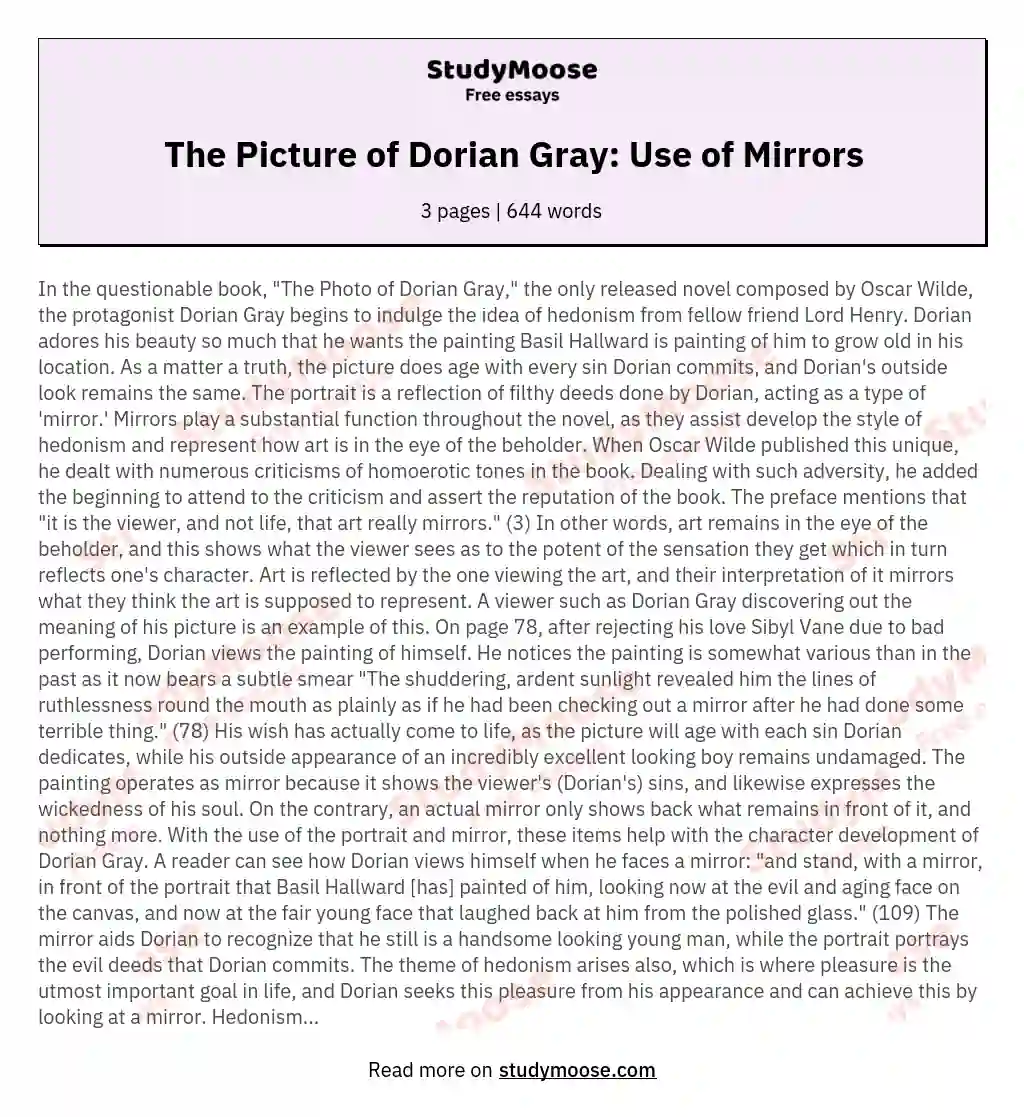 The Picture of Dorian Gray: Use of Mirrors essay