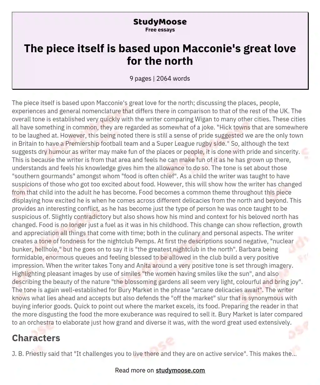 The piece itself is based upon Macconie's great love for the north essay
