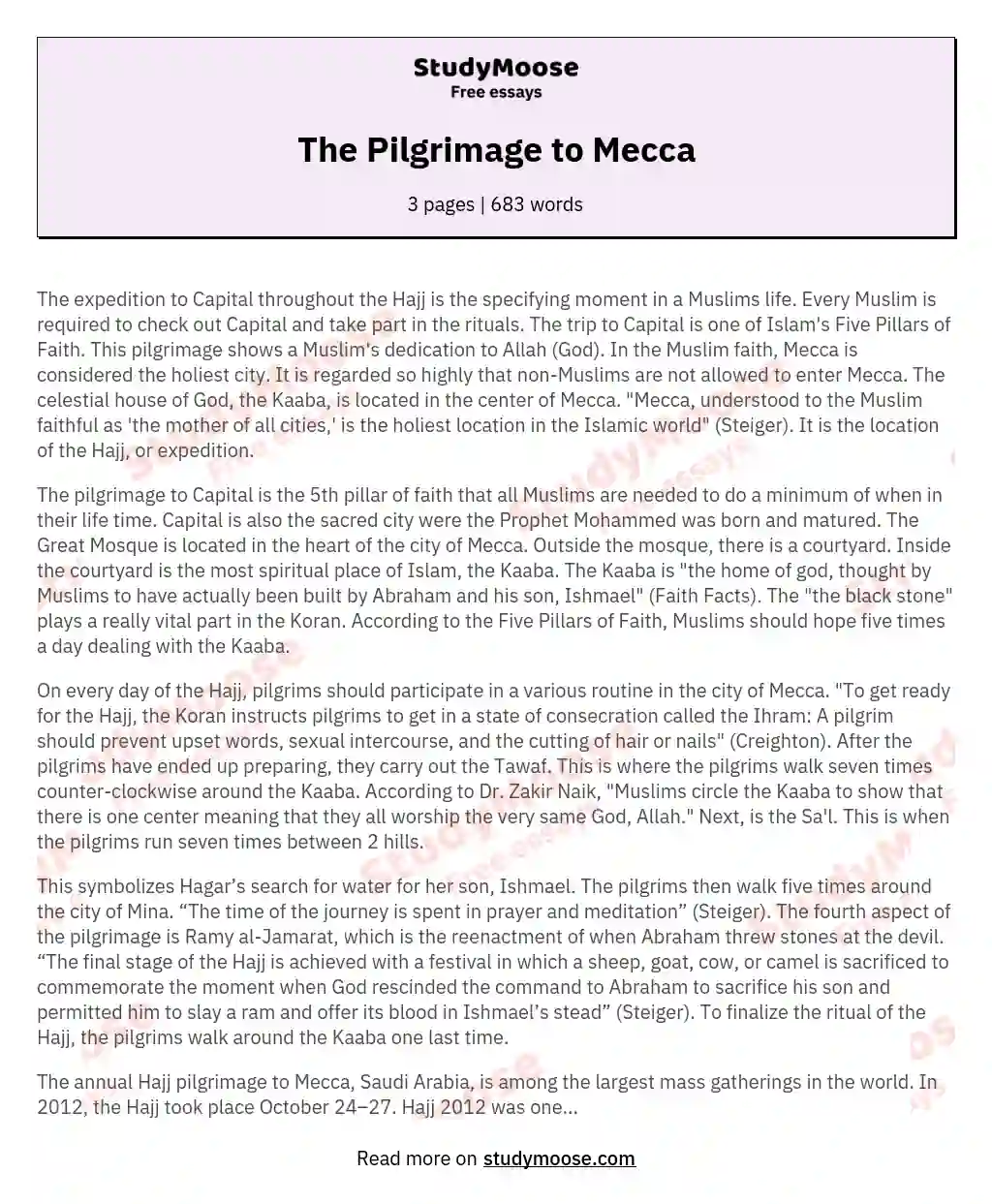 The Pilgrimage to Mecca essay