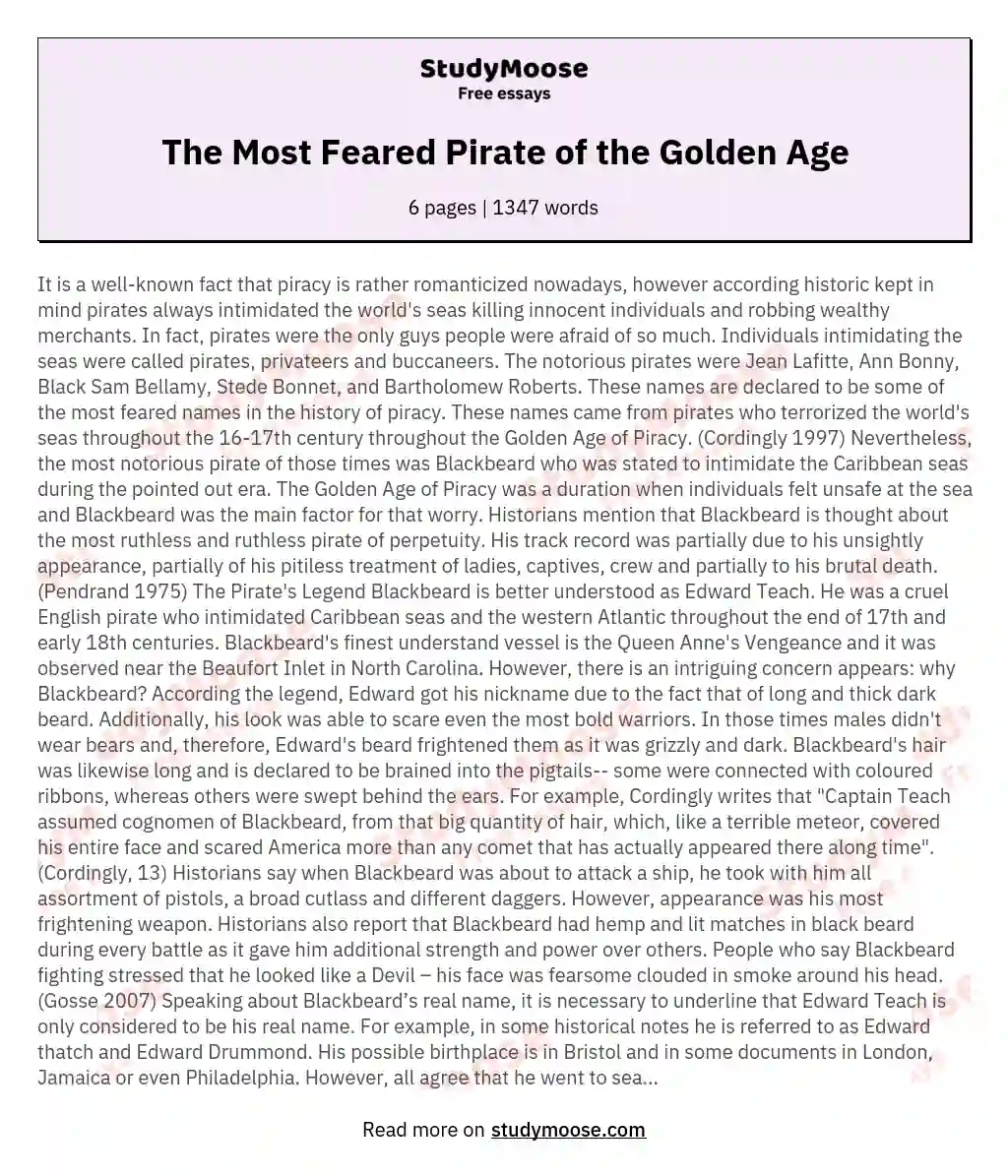 The Most Feared Pirate of the Golden Age essay
