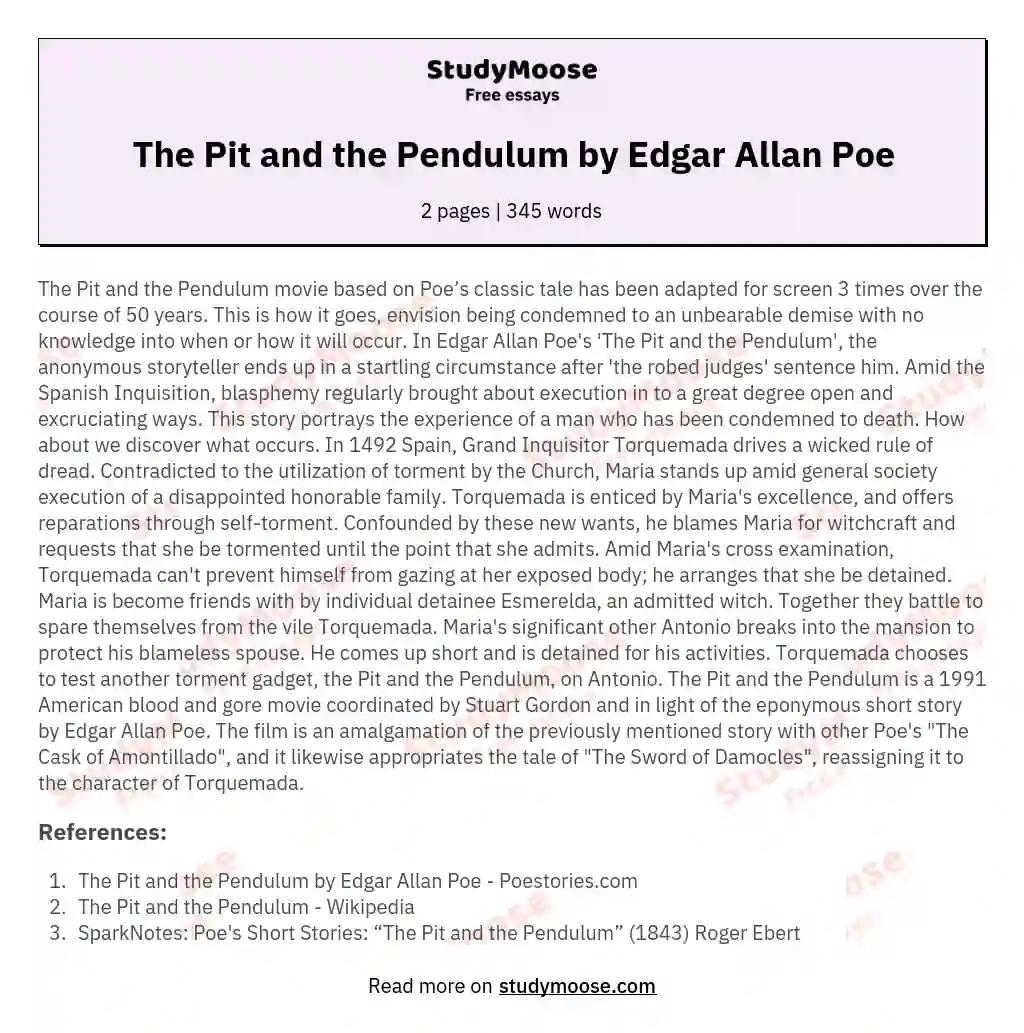The Pit and the Pendulum by Edgar Allan Poe essay