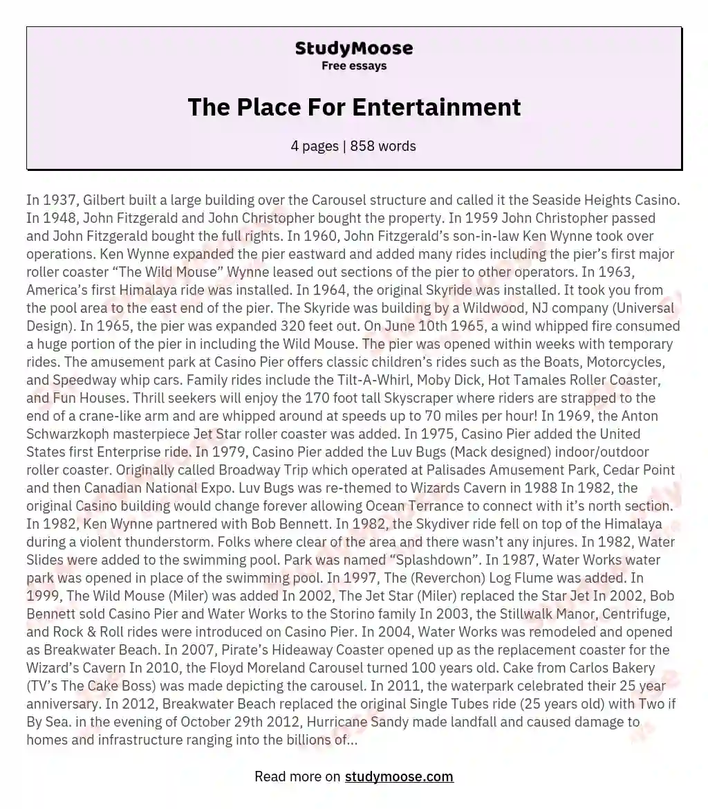 The Place For Entertainment essay