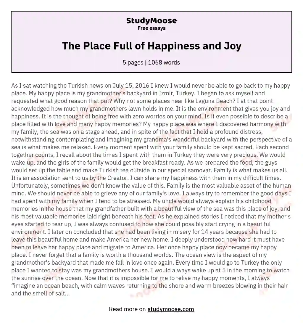The Place Full of Happiness and Joy essay