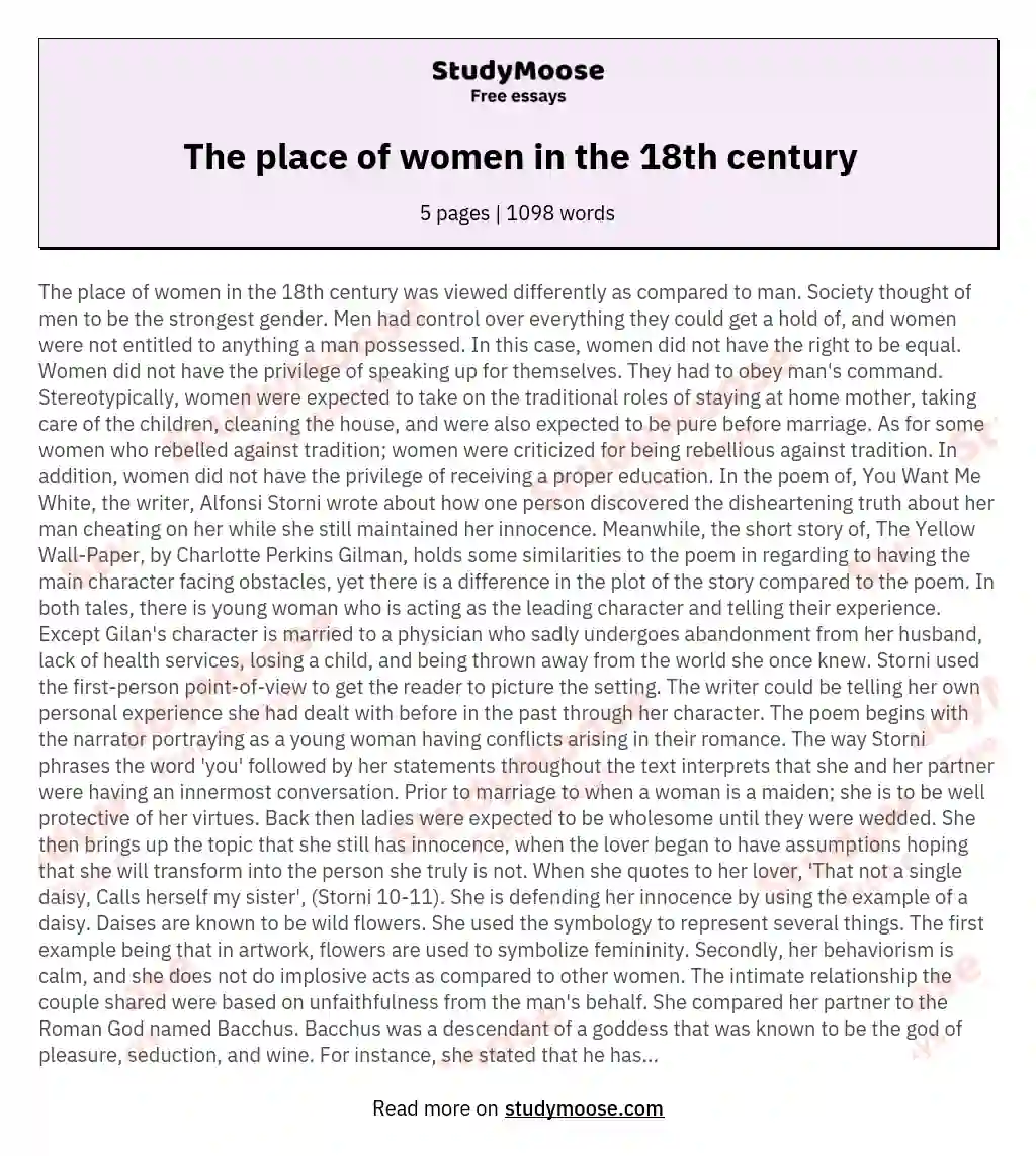 The place of women in the 18th century