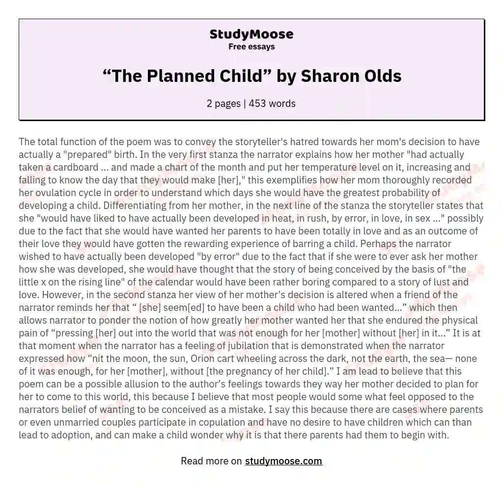 “The Planned Child” by Sharon Olds essay