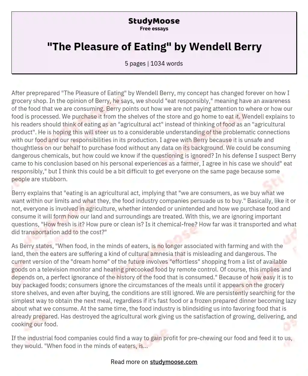 "The Pleasure of Eating" by Wendell Berry