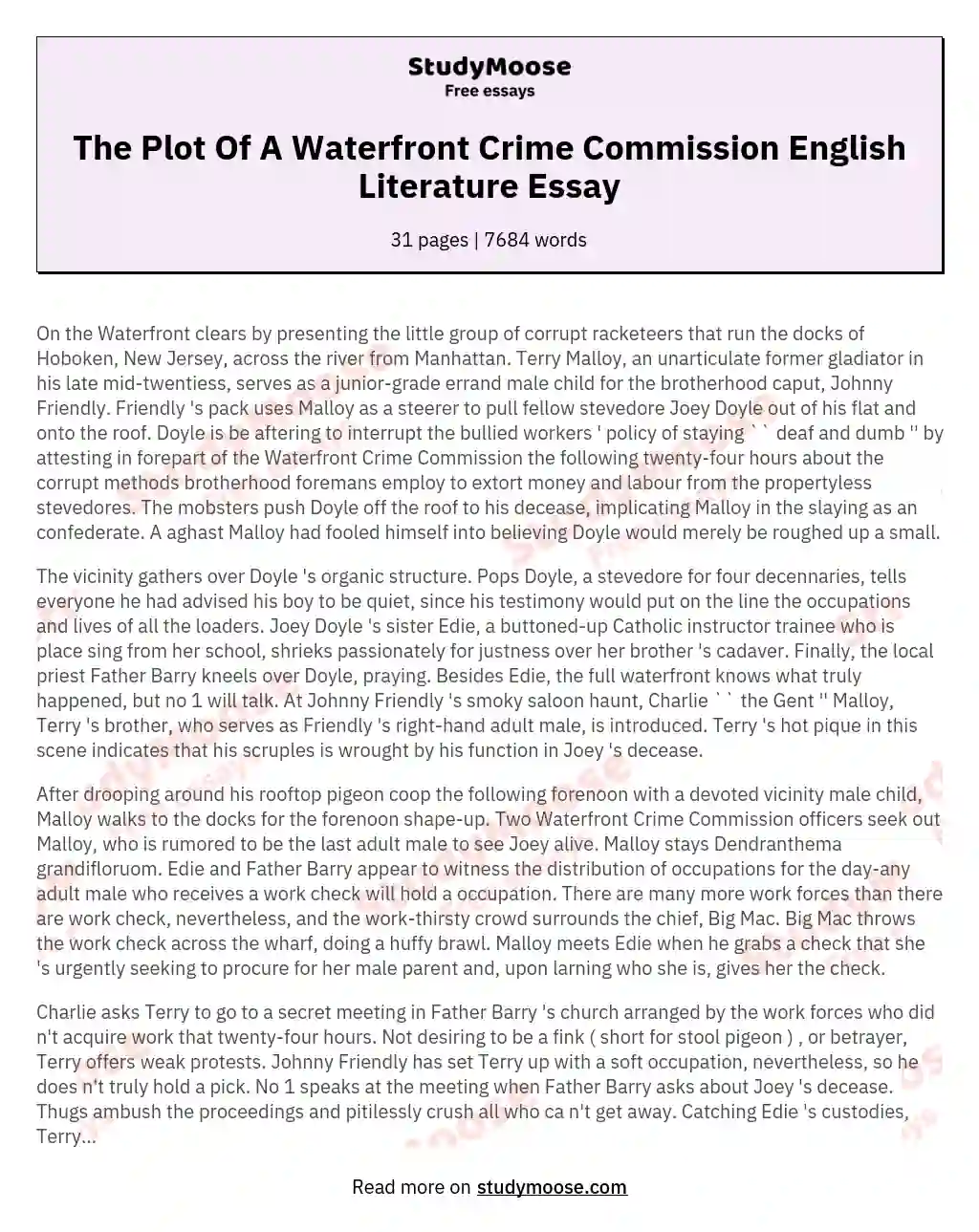 The Plot Of A Waterfront Crime Commission English Literature Essay