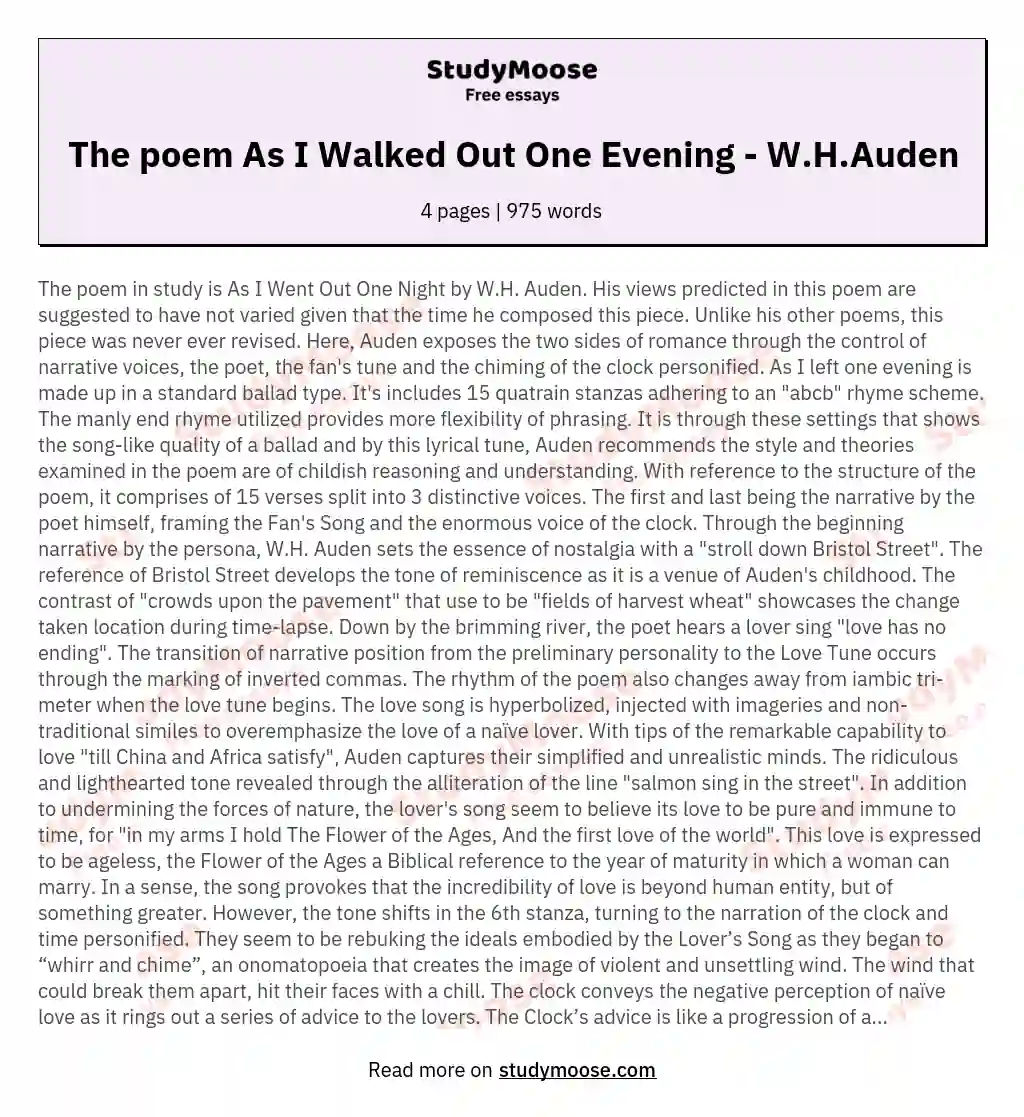The poem As I Walked Out One Evening - W.H.Auden