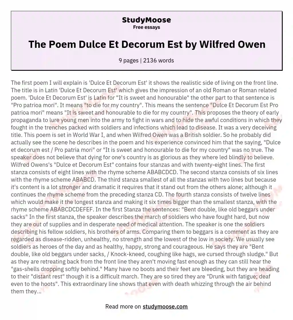 The Poem Dulce Et Decorum Est by Wilfred Owen essay