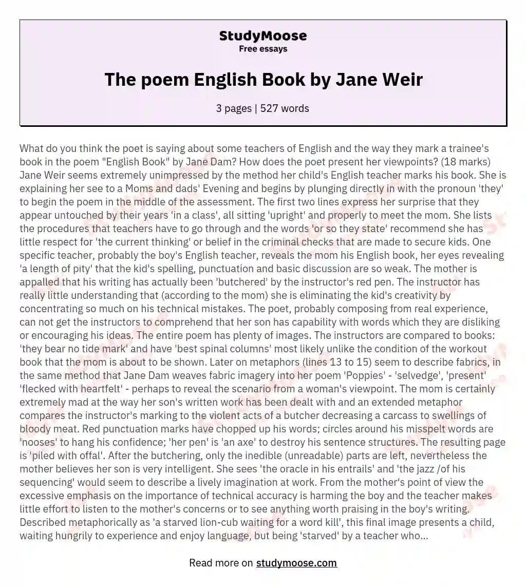The poem English Book by Jane Weir