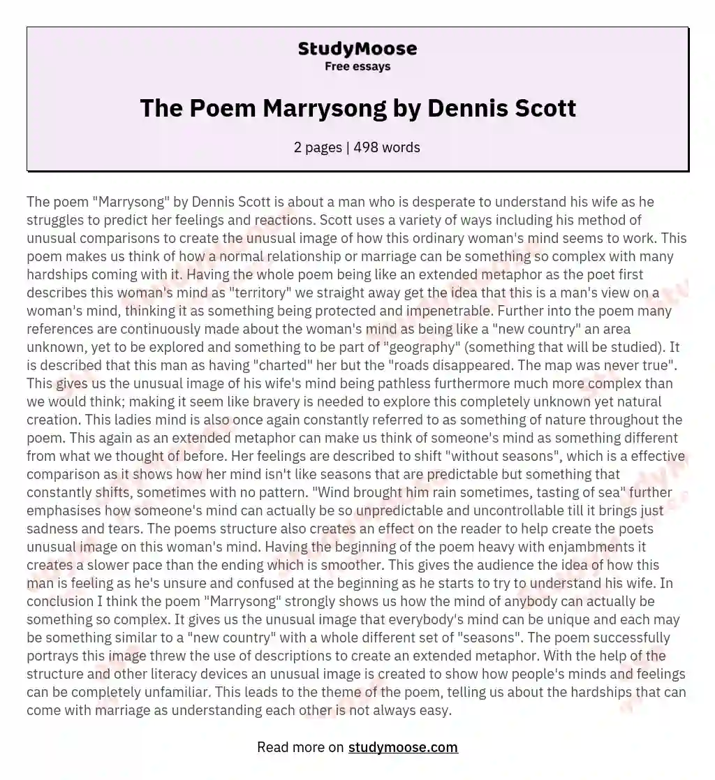 The Poem Marrysong by Dennis Scott essay