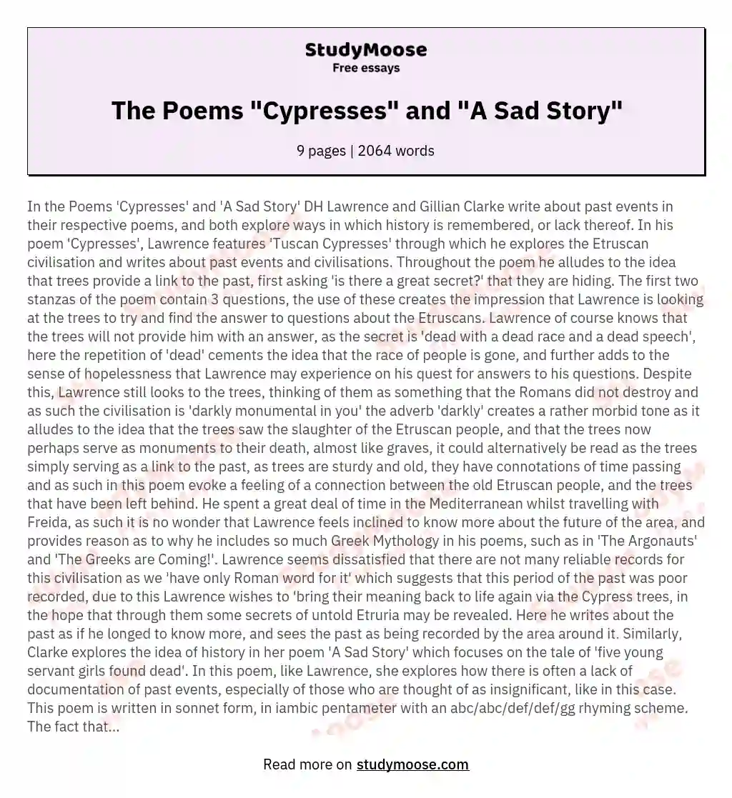 The Poems "Cypresses" and "A Sad Story" essay