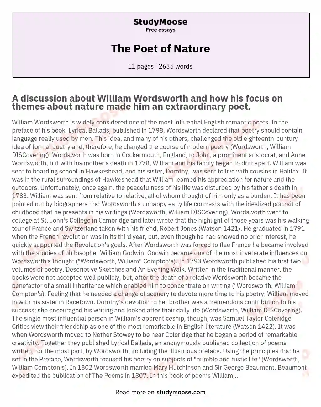 The Poet of Nature essay