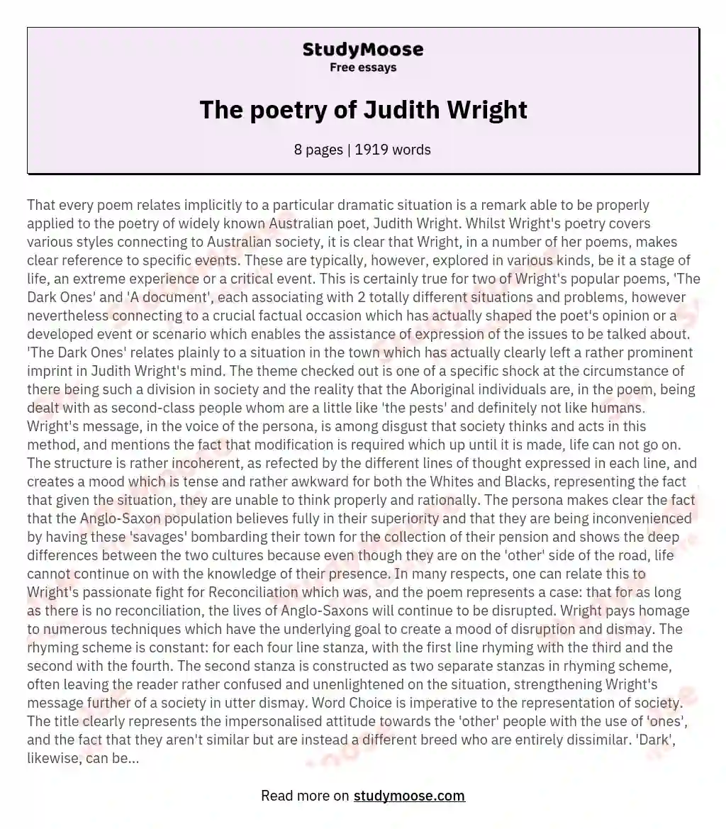 The poetry of Judith Wright