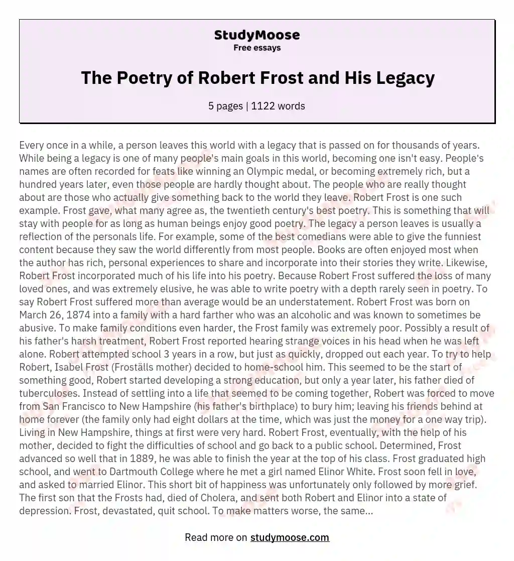 The Poetry of Robert Frost and His Legacy essay