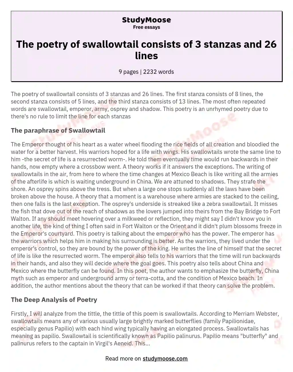The poetry of swallowtail consists of 3 stanzas and 26 lines