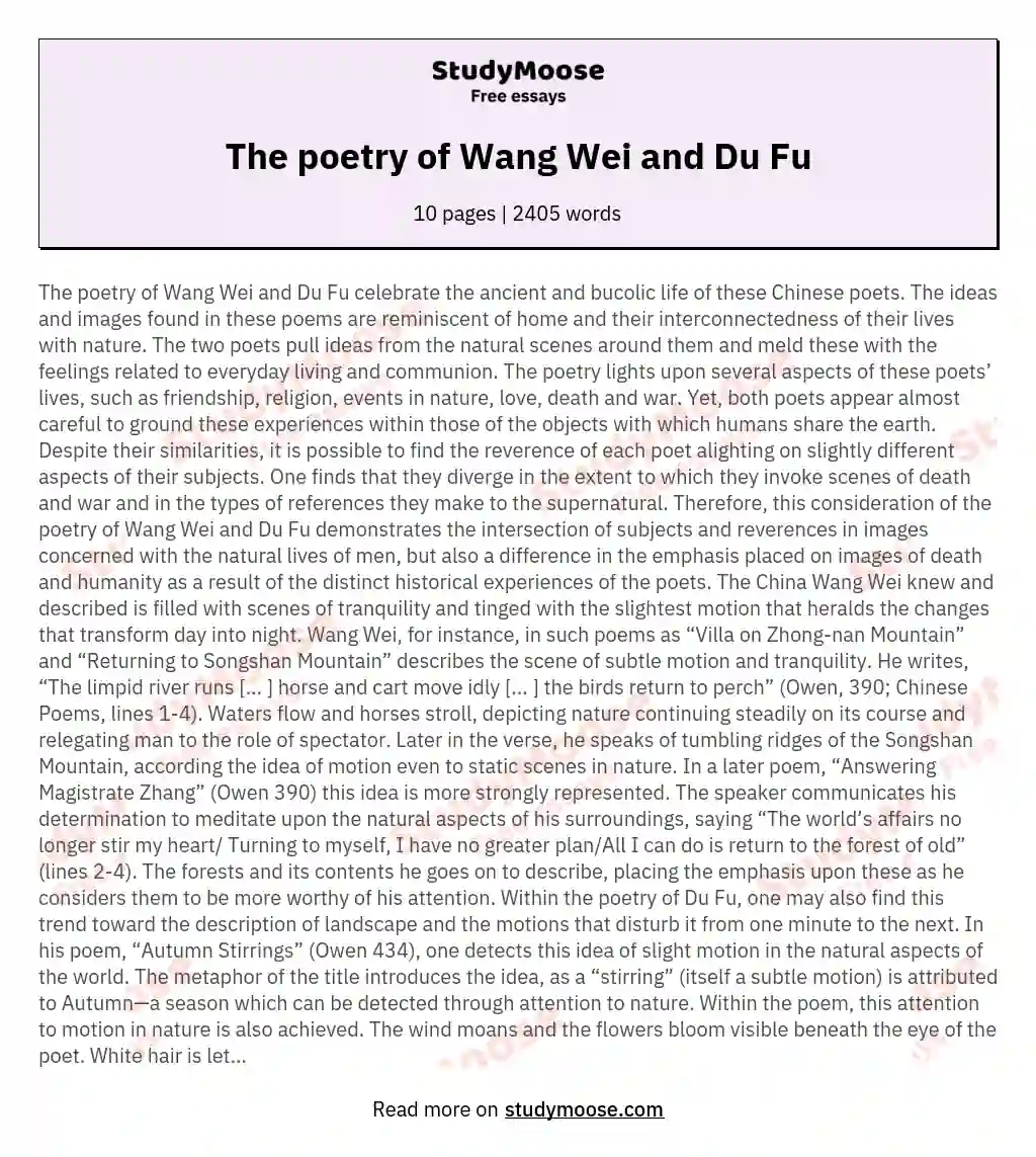 The poetry of Wang Wei and Du Fu essay