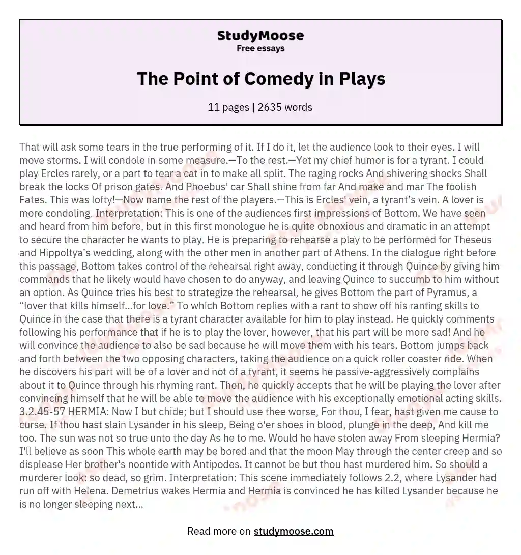 The Point of Comedy in Plays essay