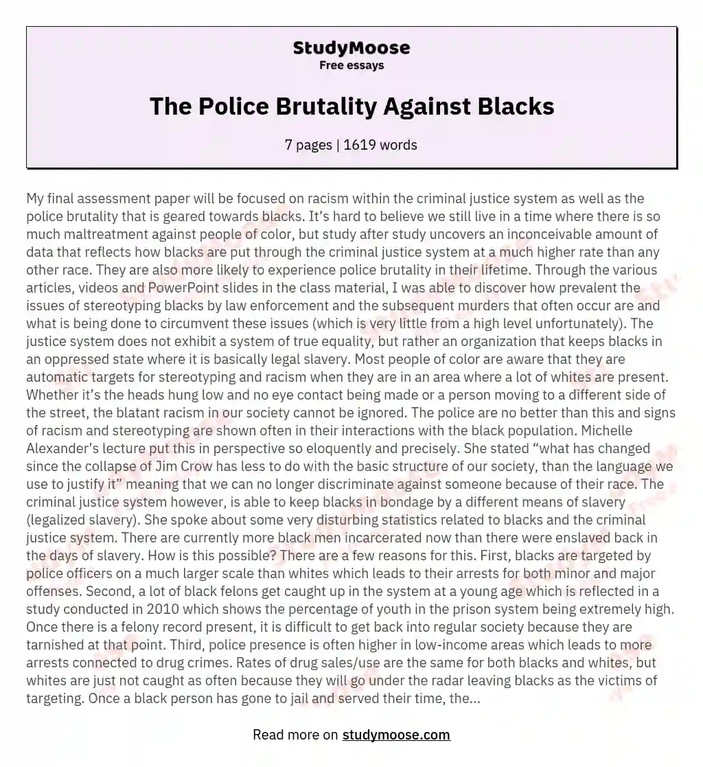 The Police Brutality Against Blacks essay