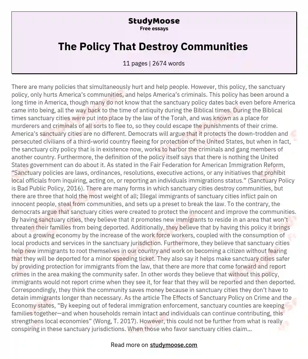 The Policy That Destroy Communities  essay