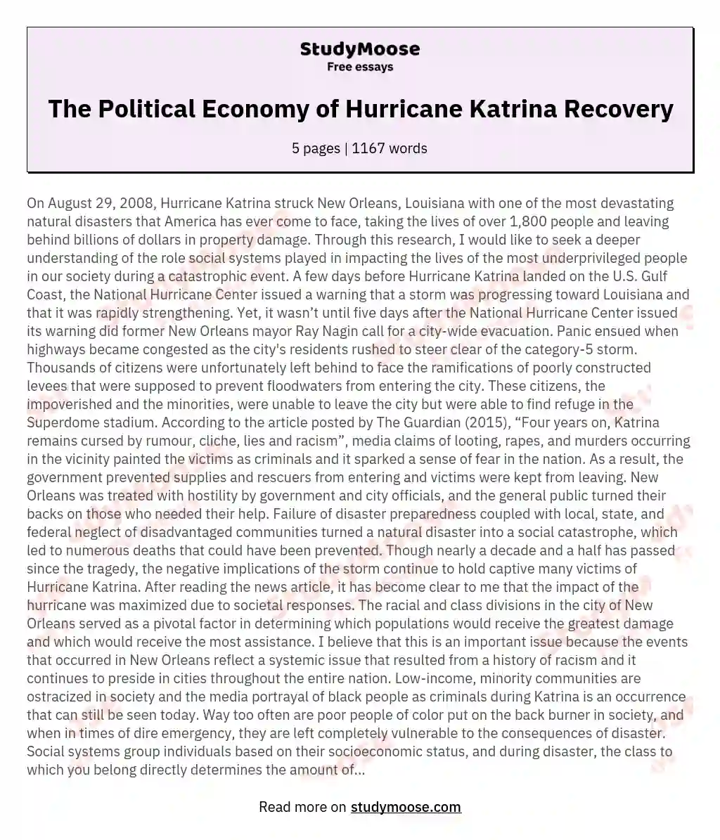 The Political Economy of Hurricane Katrina Recovery