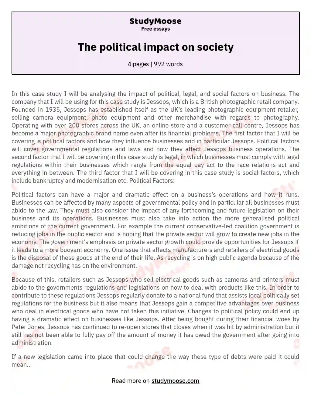 The political impact on society essay