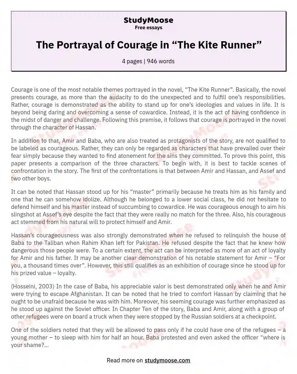 The Portrayal of Courage in “The Kite Runner” essay