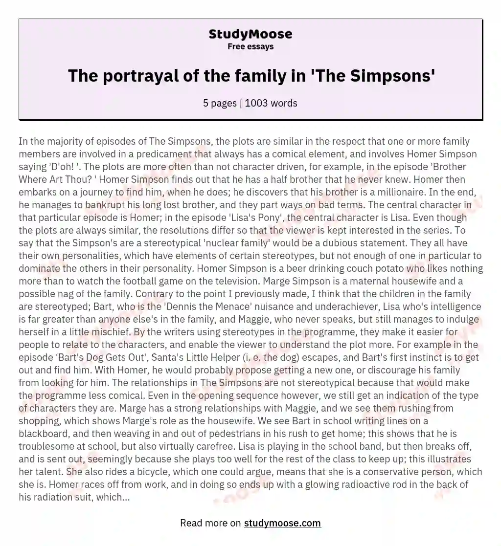 The portrayal of the family in 'The Simpsons'