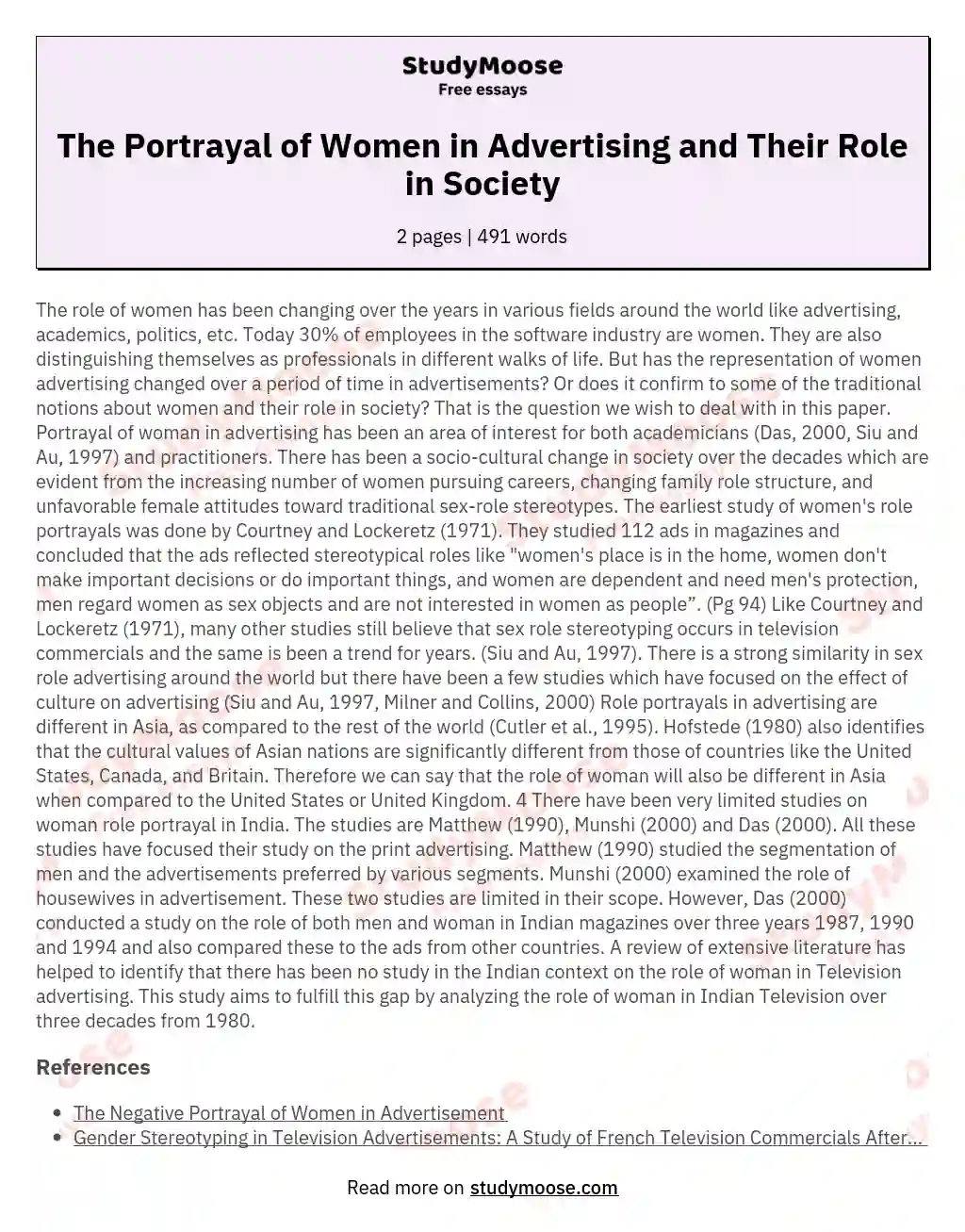 The Portrayal of Women in Advertising and Their Role in Society essay