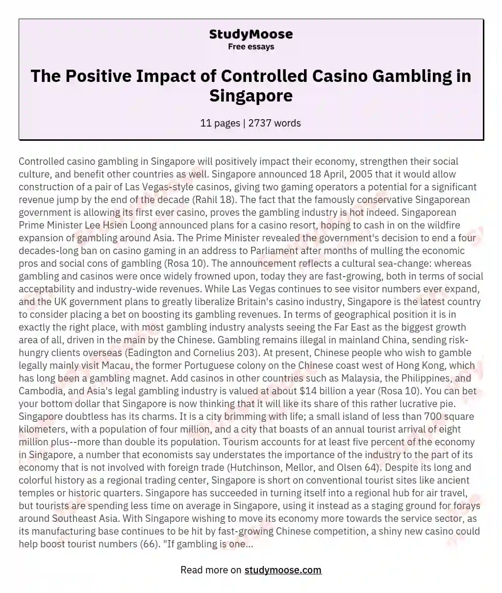 The Positive Impact of Controlled Casino Gambling in Singapore