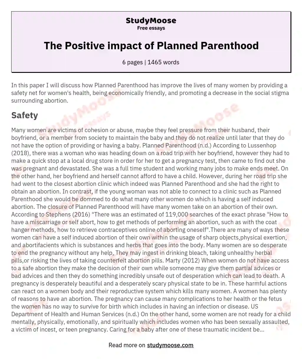 The Positive impact of Planned Parenthood