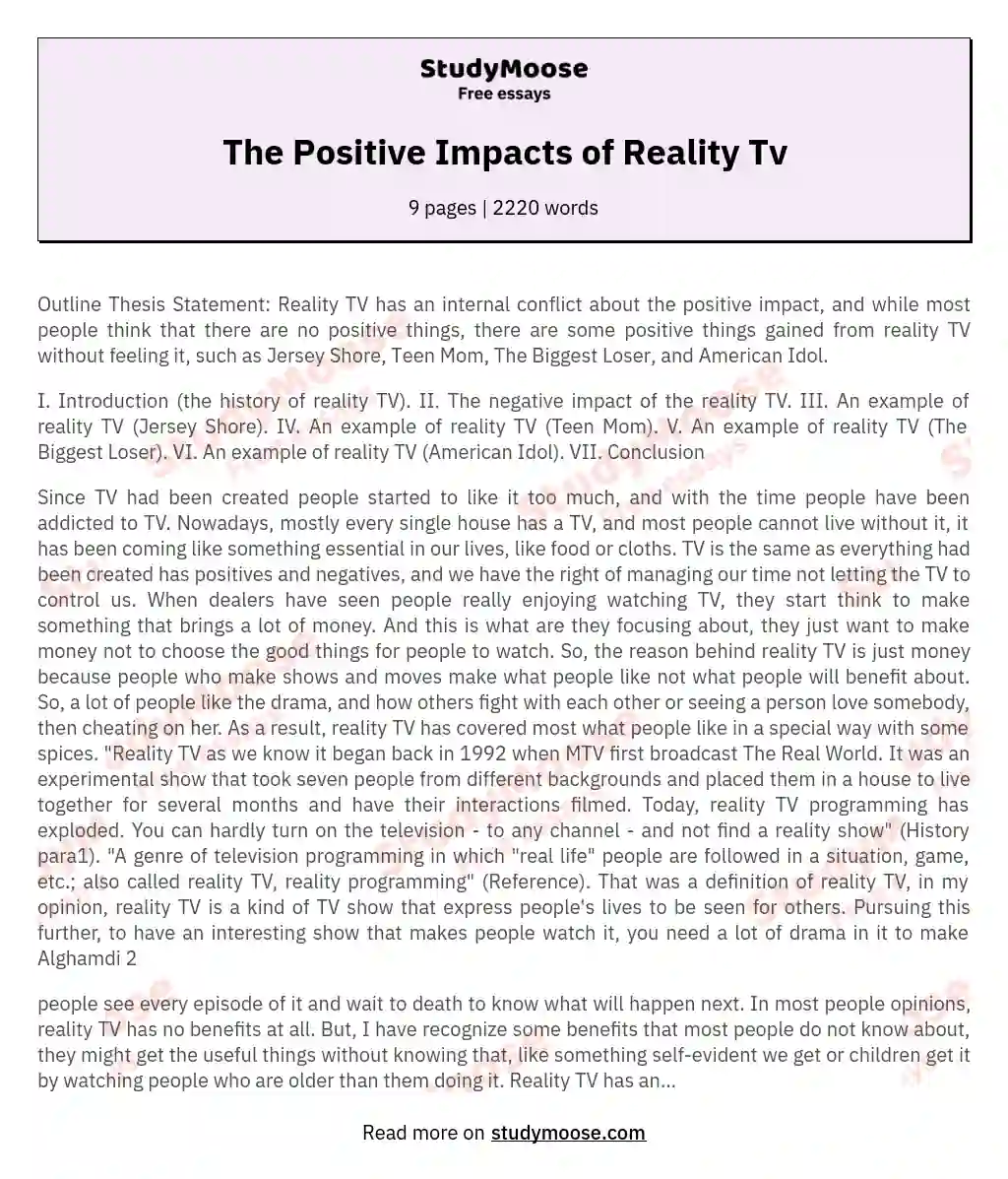 The Positive Impacts of Reality Tv essay